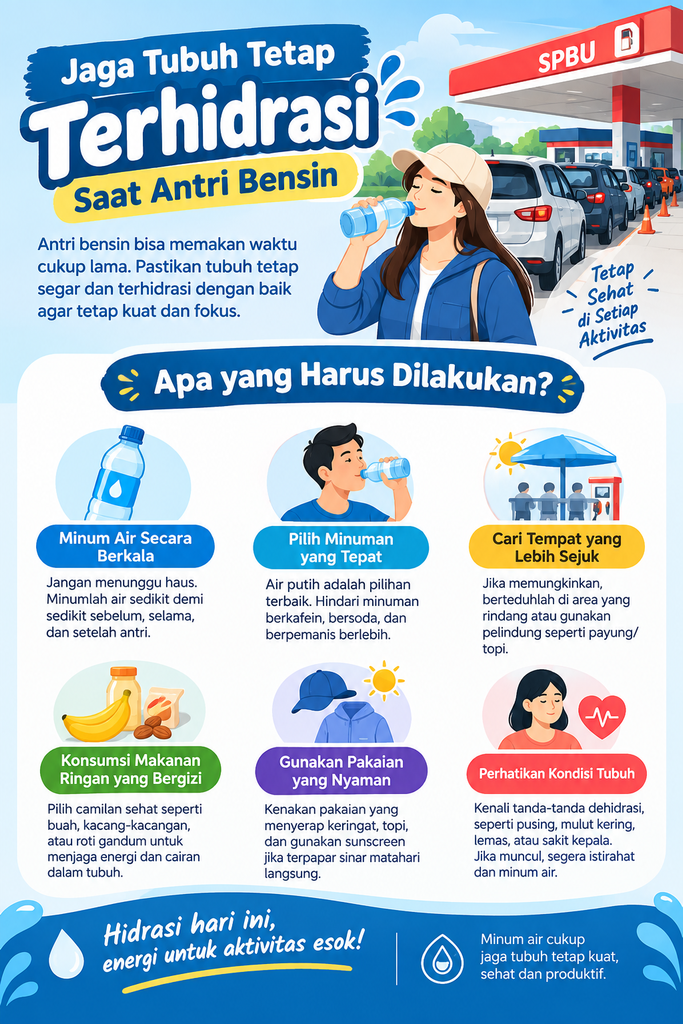 Jaga Tubuh Tetap Terhidrasi Saat Antre Bensin